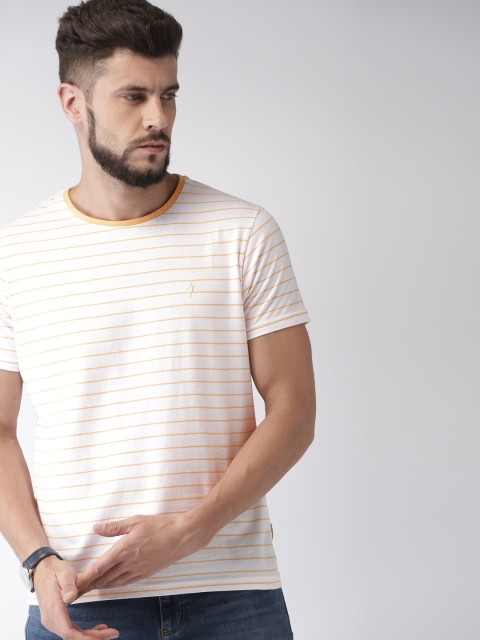 

Indian Terrain Men White & Orange Striped Round Neck T-shirt