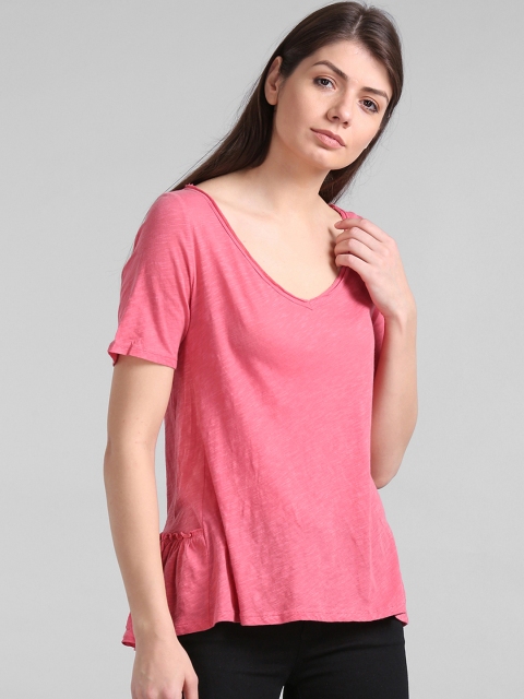 

GAP Women Pink Peplum Slub Tee