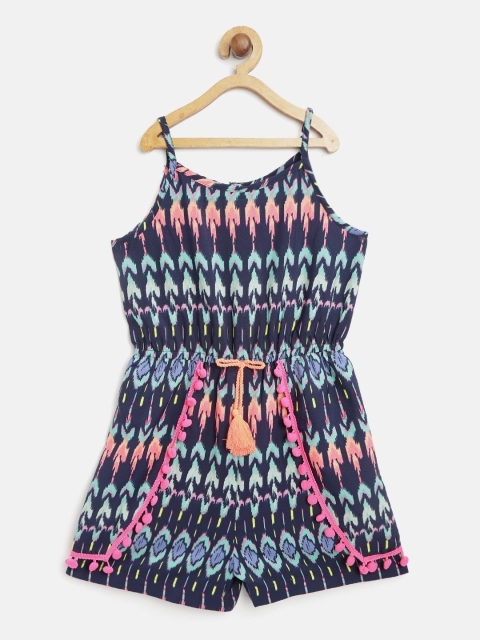 

Nauti Nati Girls Navy Blue & Sea Green Printed Playsuit