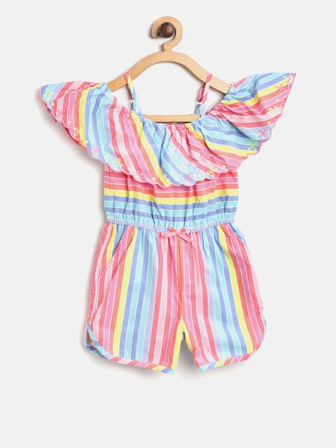 

Nauti Nati Girls Pink & Blue Striped Off Shoulder Playsuit