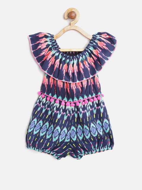 

Nauti Nati Girls Navy Blue & Pink Printed Layered Playsuit