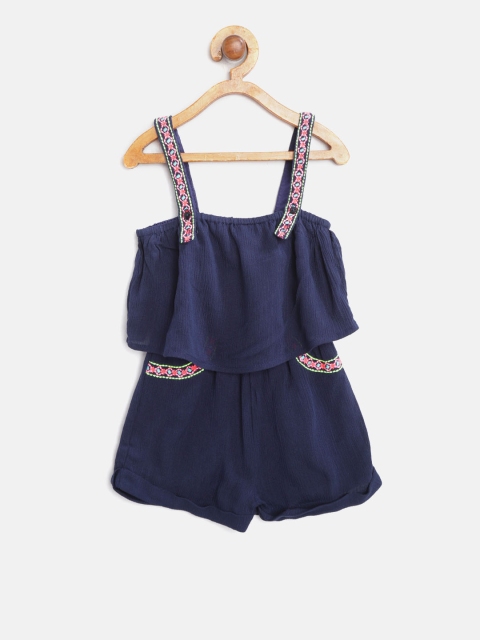

Nauti Nati Navy Blue Solid Layered Playsuit