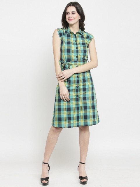 

Purple State Women Turquoise Blue Checked Shirt Dress