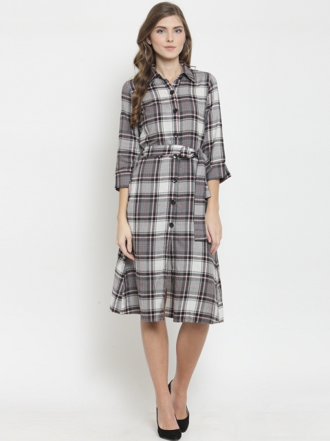 

Purple State Women Grey Checked Shirt Dress