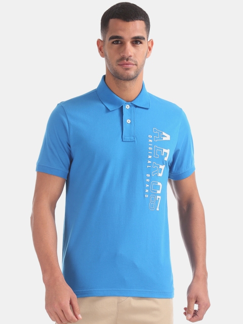 

Aeropostale Men Blue Brand Logo Print Polo Collar T-shirt
