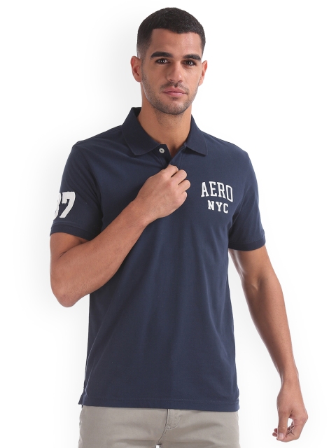 

Aeropostale Men Navy Blue Printed Polo Collar T-shirt