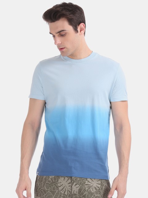 

Aeropostale Men Blue Ombre Effect Round Neck Pure Cotton T-shirt