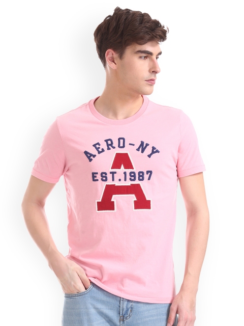 

Aeropostale Men Pink Solid Round Neck T-shirt