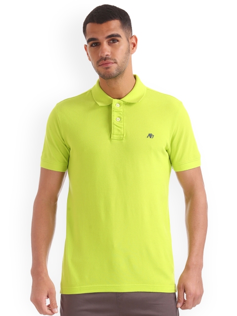 

Aeropostale Men Lime Green Solid Polo Collar T-shirt