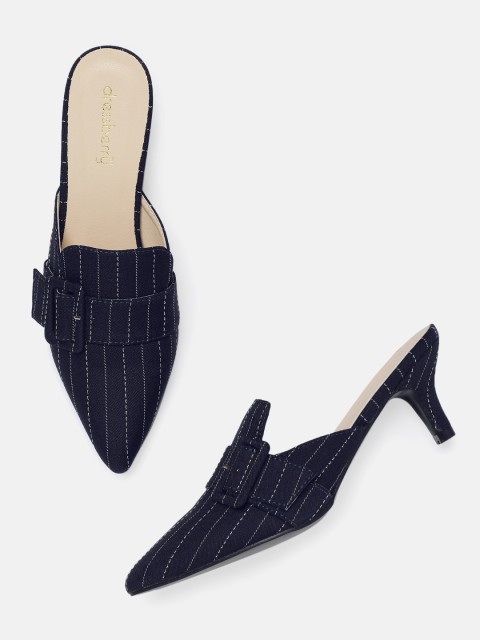 

DressBerry Women Navy Blue Striped Mules