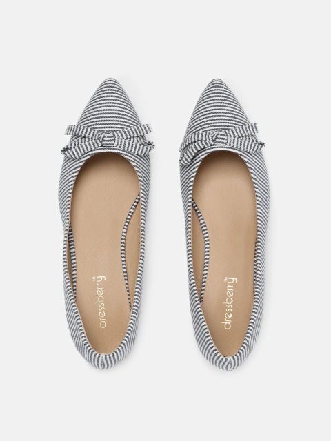 

DressBerry Women Black & White Striped Ballerinas
