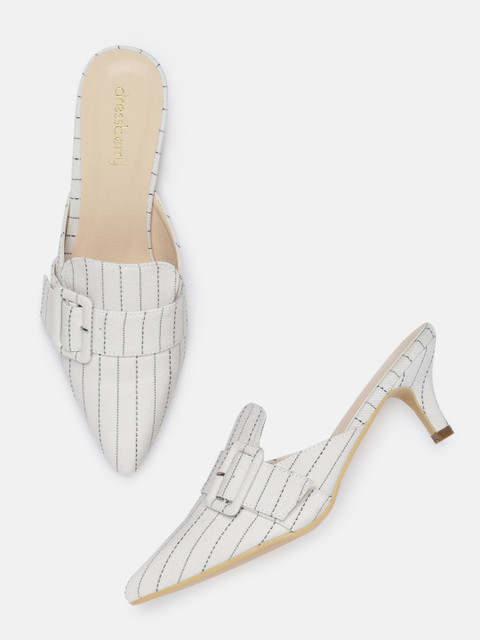 

DressBerry Women White Striped Mules