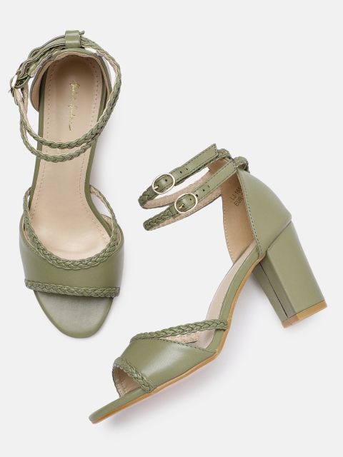 

Mast & Harbour Women Olive Green Solid Sandals