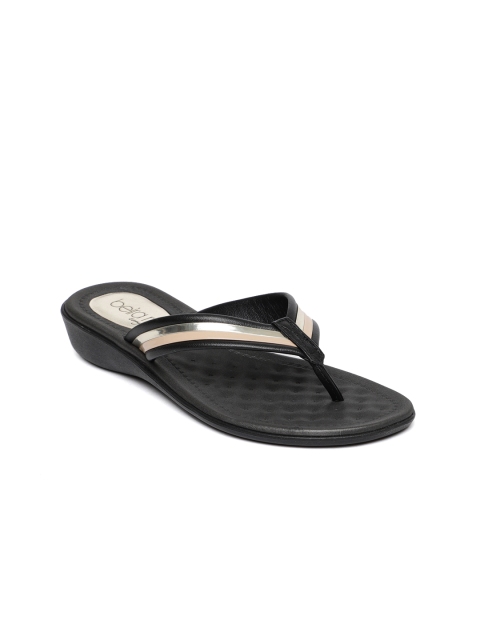 

BEIRA RIO Women Black & Gold-Toned Striped Open Toe Flats