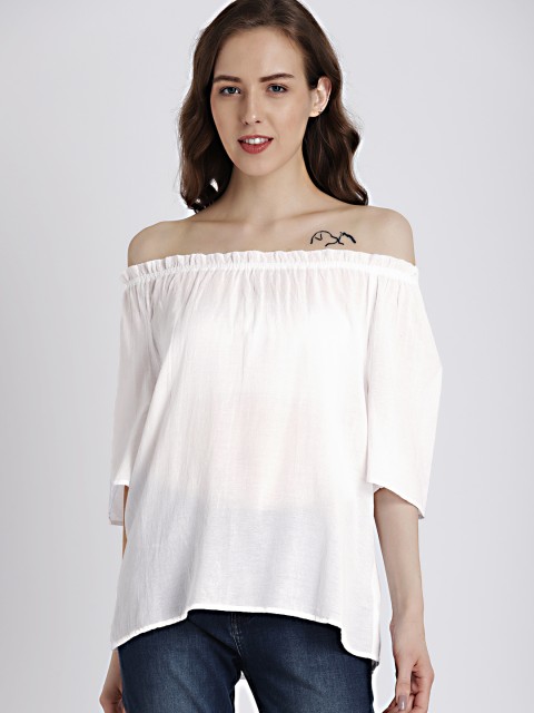 

GAP Women White Solid Bardot Top