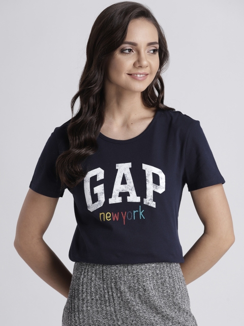 

Gap Women's GLitter Logo Graphic Crewneck T-Shirt, Navy blue