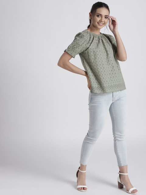 

GAP Women's Short Sleeve Eyelet Top, Green