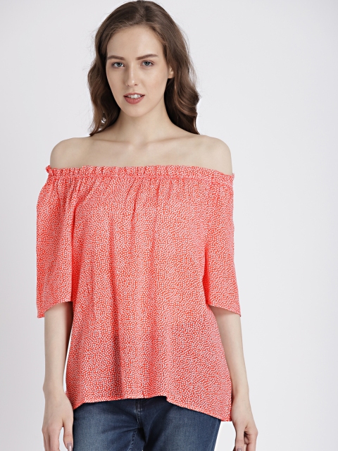 

GAP Women Red Printed Bardot Top