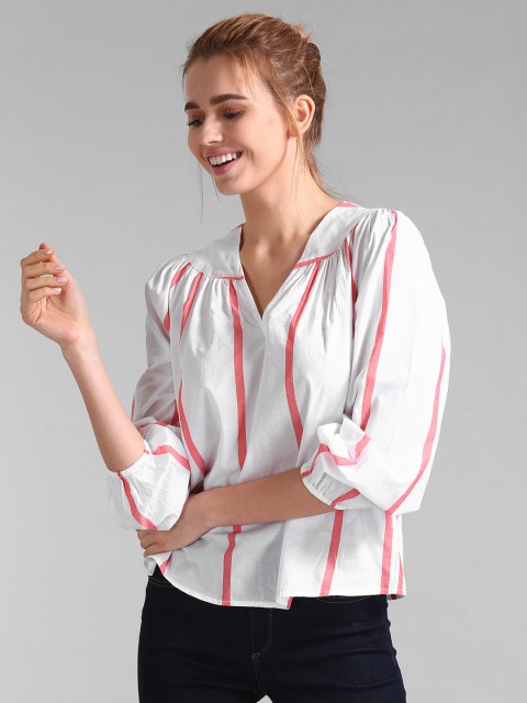 

GAP Women White Striped Pure Cotton Top