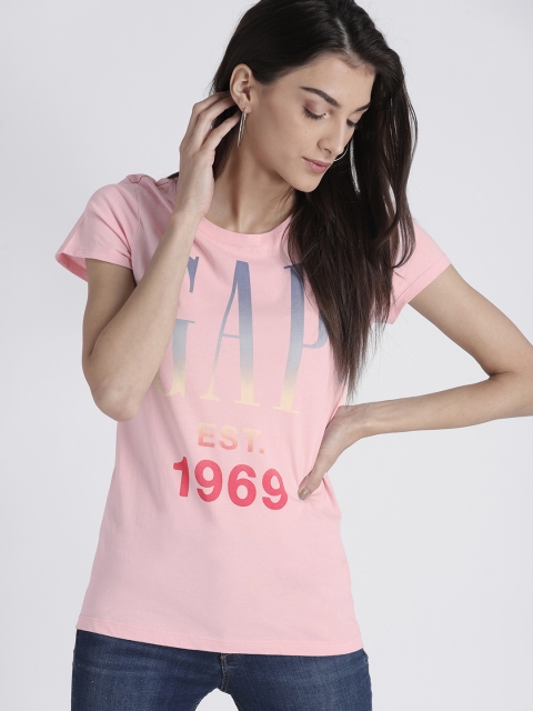 

GAP Women Pink Logo Graphic Crewneck T-Shirt
