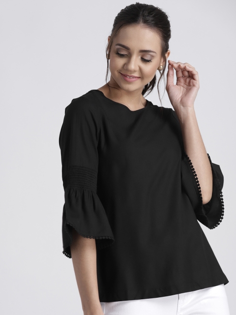 

GAP Women's Top with Smocked Sleeve, Black