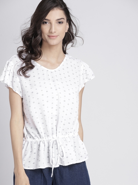 

GAP Women Printed Top with Waist Tie, White