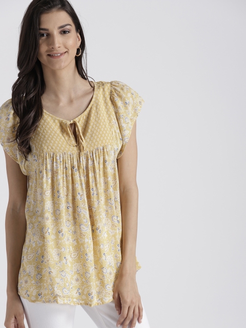 

GAP Women's Short Sleeve Tie Neck Top, Yellow