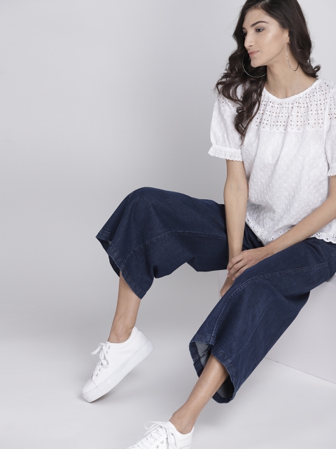 

GAP Women Short Sleeve Eyelet Pure Cotton Top, White
