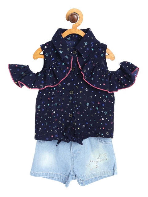 

Nauti Nati Girls Navy Blue Printed Top with Shorts
