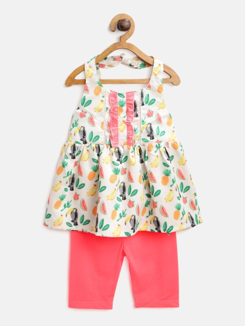

Nauti Nati Girls White & Neon Pink Printed Top with Capris