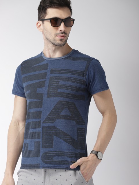 

Indian Terrain Men Blue Black Printed Round Neck Pure Cotton T-shirt