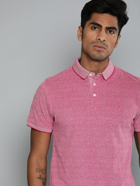 

Indian Terrain Men Pink Self Design Polo Collar T-shirt
