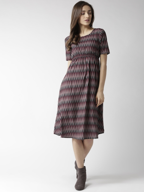 

Hubberholme Women Grey & Maroon Printed Midi Empire Dress