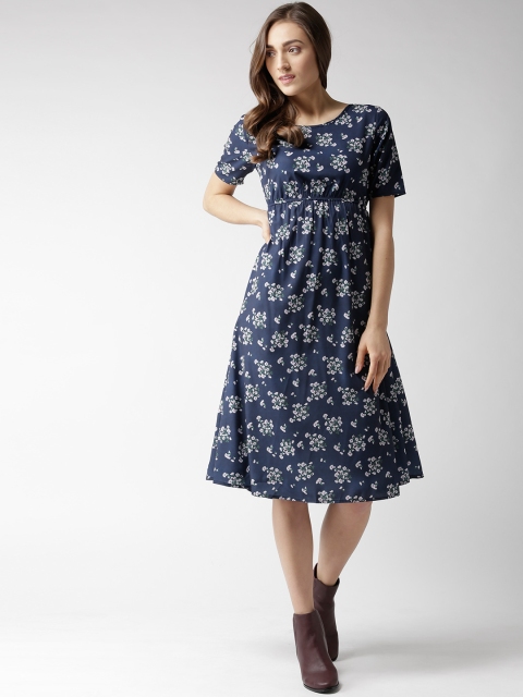

Hubberholme Women Navy Blue & White Printed Empire Dress