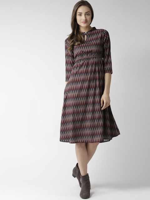 

Hubberholme Women Grey & Maroon Printed Empire Dress