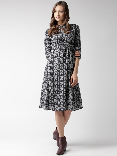 

Hubberholme Women Grey & Black Printed Empire Dress