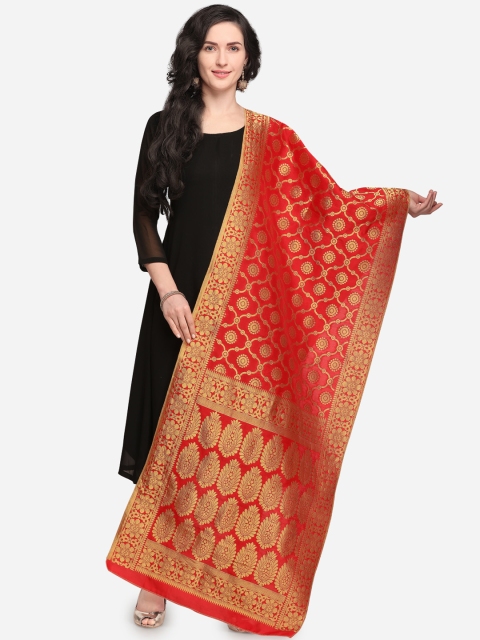 

mf Red & Gold-Coloured Banarasi Silk Woven Design Dupatta