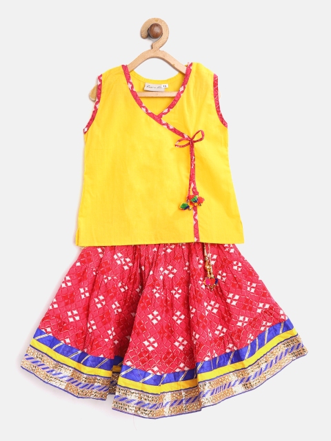 

BownBee Girls Red & Yellow Ready to Wear Lehenga with Blouse