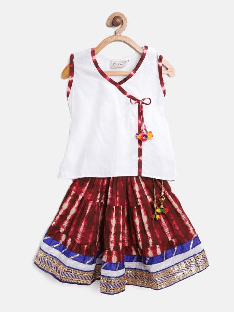 

BownBee Girls Maroon & White Ready to Wear Lehenga with Blouse, Brown