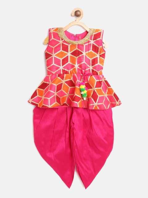 

BownBee Girls Pink Printed Kurti with Dhoti Pants