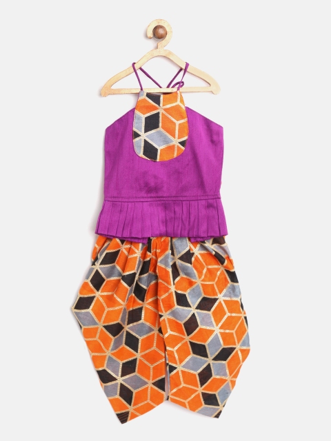 

BownBee Girls Purple & Orange Solid Top with Dhoti Pants