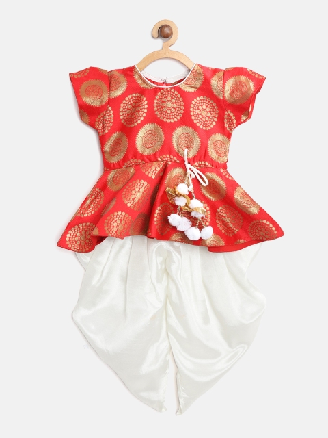 

BownBee Girls Red & White Embroidered Kurti with Dhoti Pants
