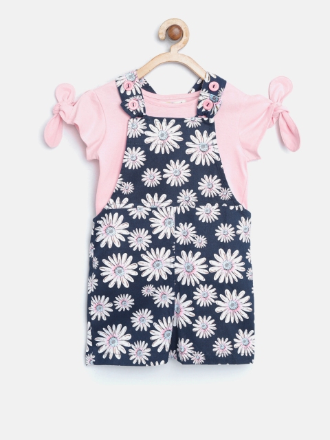 

Nauti Nati Girls Navy Blue & Pink Solid Top with Dungarees