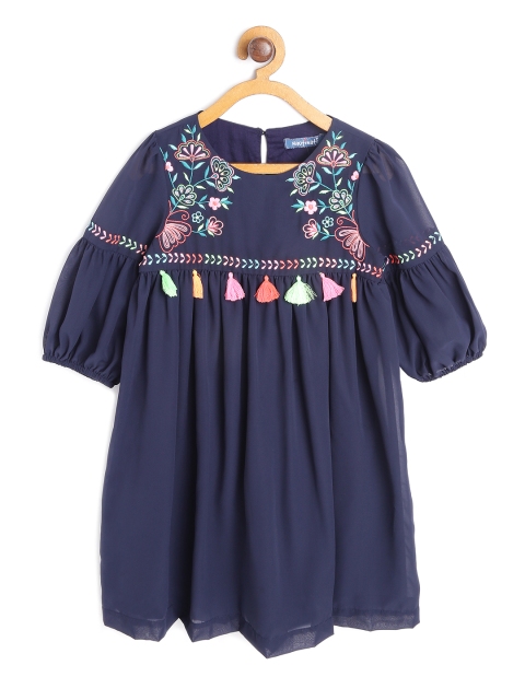 

Nauti Nati Girls Navy Blue Self Design Empire Dress