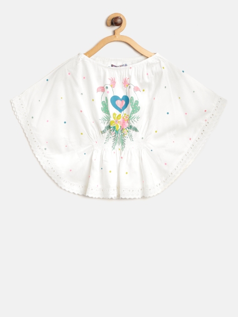 

Nauti Nati Girls White Floral Printed Kaftan Pure Cotton Top