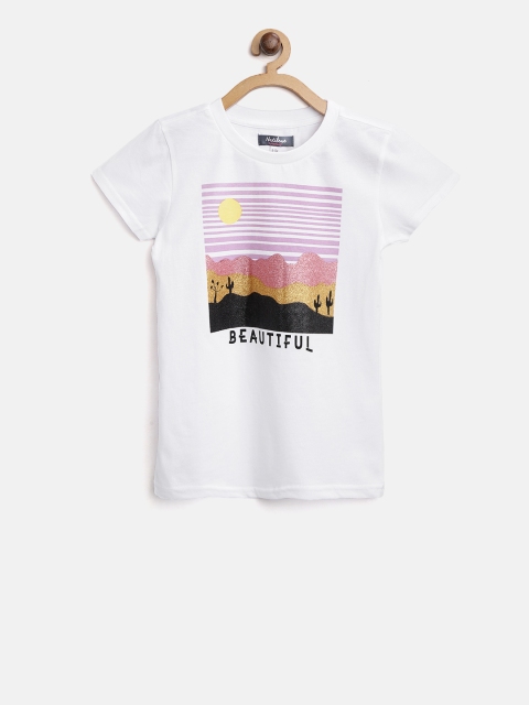 

Nauti Nati Girls White Printed Round Neck T-shirt