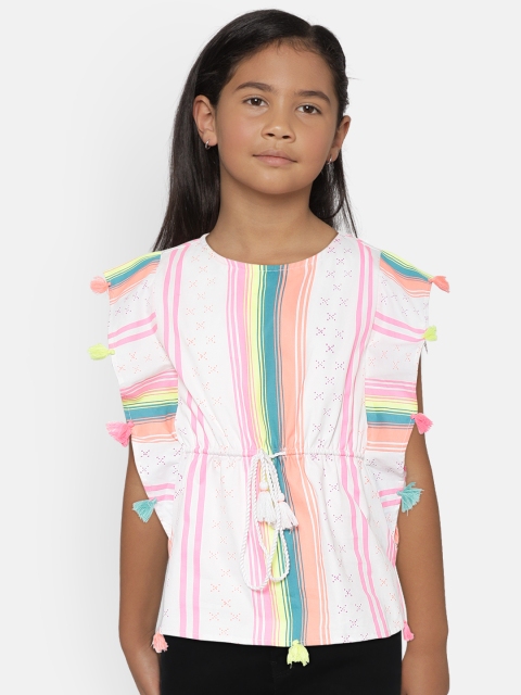 

Nauti Nati Girls Multicoloured Striped Kaftan Pure Cotton Top, Multi