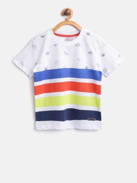 

Nauti Nati Boys White & Blue Striped Round Neck T-shirt