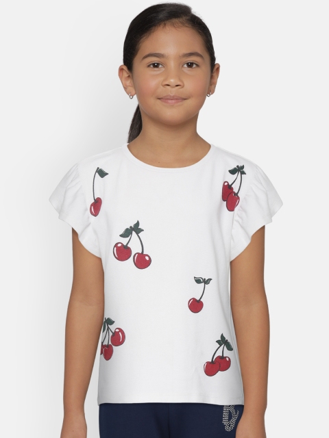 

Nauti Nati Girls Off-White & Red Printed Pure Cotton Top
