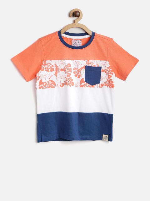 

Nauti Nati Boys White & Orange Printed Round Neck T-shirt